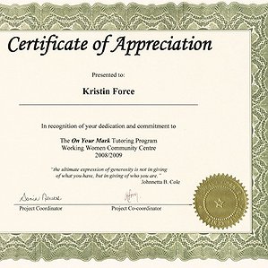 Kristins Certificate of Appreciation 2