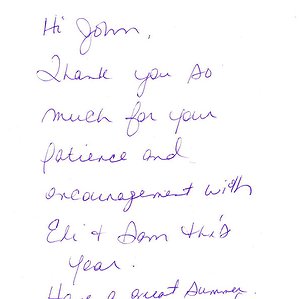 A Thank You Card from Eli and Sam to John